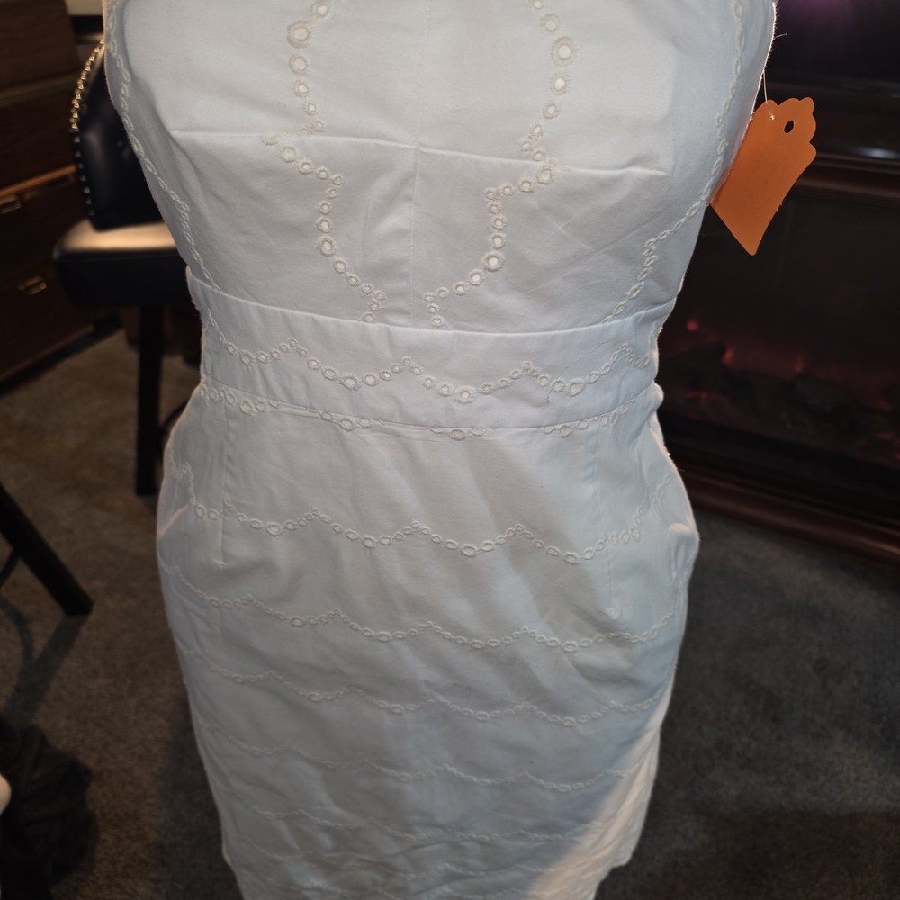 J. Crew Strapless White Dress with Embroidery